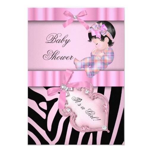 Baby Shower Girl Zebra Pink Custom Announcements
