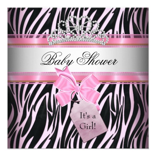 Baby Shower Girl Zebra Pink Princess Black Personalized Invitation