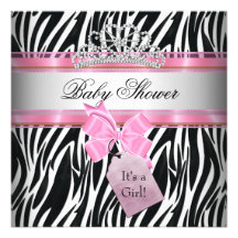 Baby Shower Girl Zebra Pink Princess Black Personalized Invite