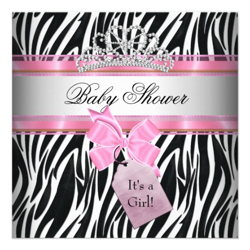 Baby Shower Girl Zebra Pink Princess Black Personalized Invite