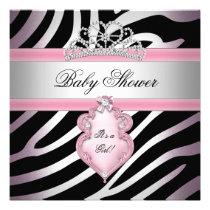 Baby Shower Girl Zebra Pink Princess Black invitations