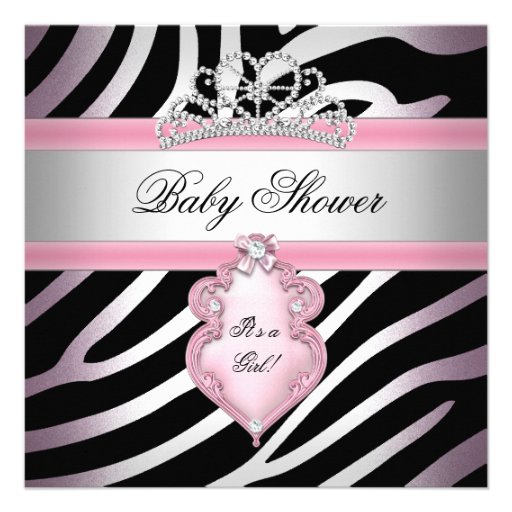 Baby Shower Girl Zebra Pink Princess Black Custom Announcements