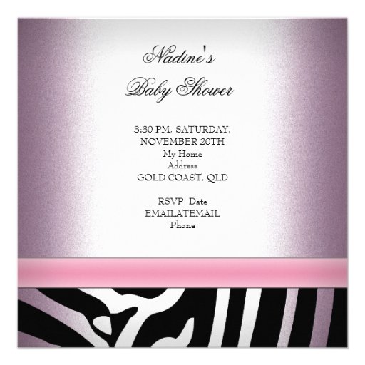 Baby Shower Girl Zebra Pink Princess Black Custom Announcements