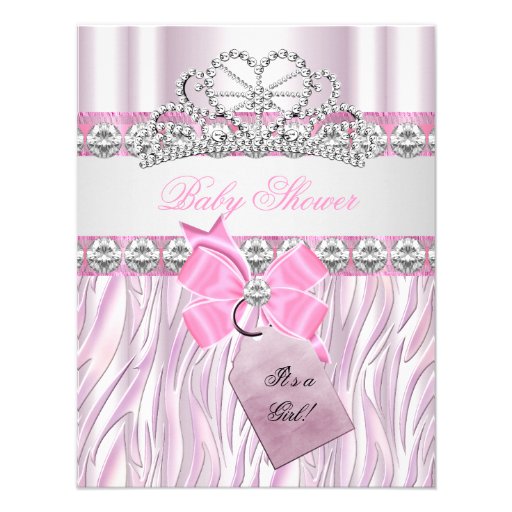 Baby Shower Girl Zebra Pink Princess Tiara Diamond Invite