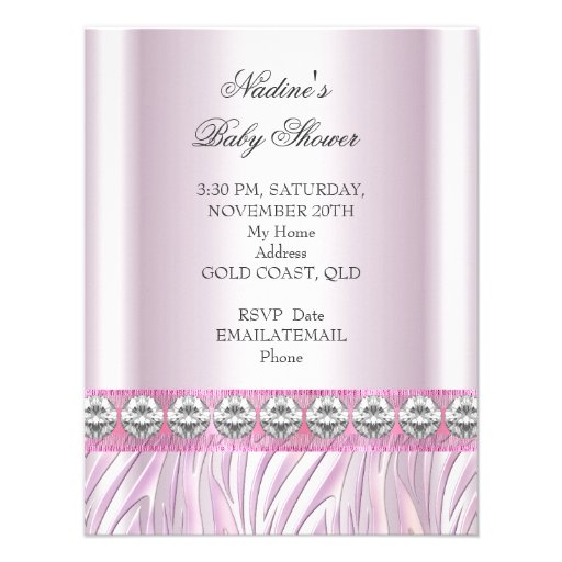Baby Shower Girl Zebra Pink Princess Tiara Diamond Invite