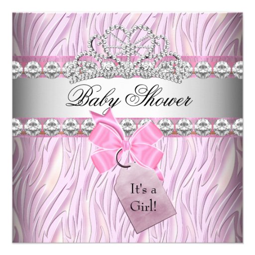 Baby Shower Girl Zebra Pink Princess Tiara Diamond Custom Invites