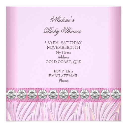 Baby Shower Girl Zebra Pink Princess Tiara Diamond Custom Invites