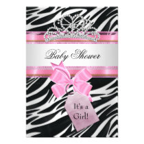 Baby Shower Girl Zebra Pink Princess Tiara invitations