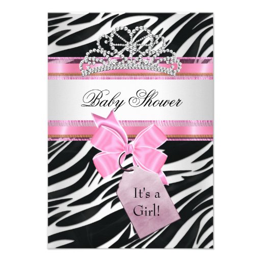 Baby Shower Girl Zebra Pink Princess Tiara Invite