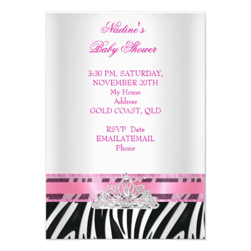 Baby Shower Girl Zebra Pink Princess Tiara Invite