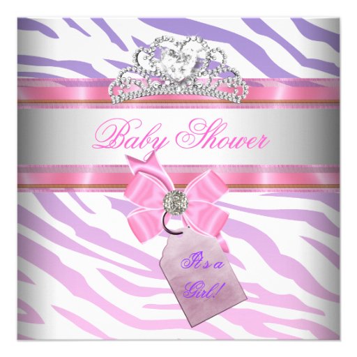 Baby Shower Girl Zebra Pink Purple Princess Personalized Invite