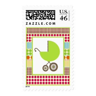 Baby Shower - Green Carriage &amp; Boho Dots Postage