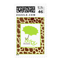 Baby Shower  - Green Umbrella & Giraffe Print Stamps