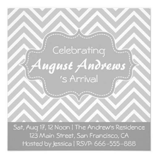 Baby Shower: Grey and White Chevron Pattern Personalized Invites