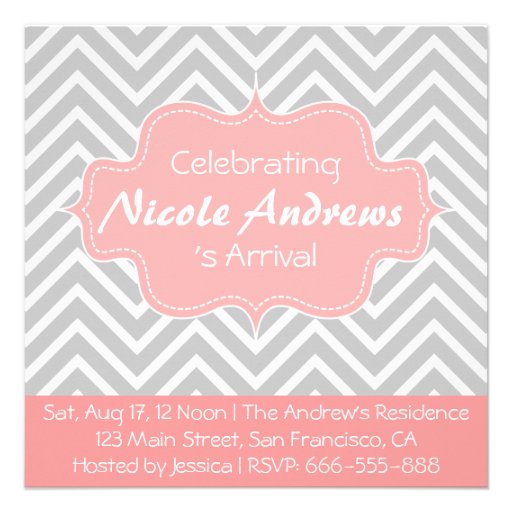 Baby Shower: Grey and White Chevron Pattern Invitations