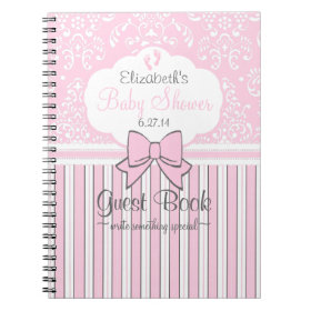 Baby Shower Guest Book-Pink Damask and Stripes Spiral Note Books