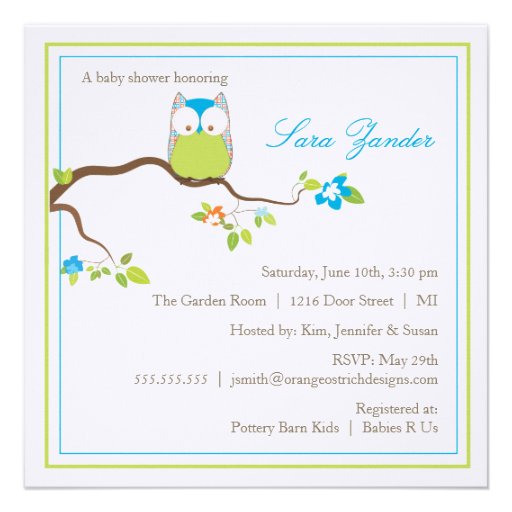 Baby Shower Invitation - Blue and Green Baby Owl