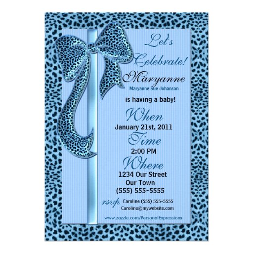 Baby Shower Invitation Blue Cheetah Print