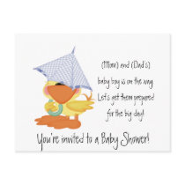 Baby Shower Invitation-Blue Duck/Quackup postcards by babyshowergalore Baby Shower Invitation-Blue Duck/Quackup postcards