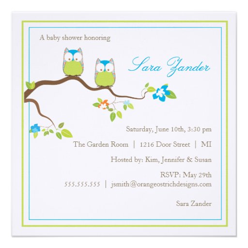 Baby Shower Invitation - Blue Twin Baby Owls