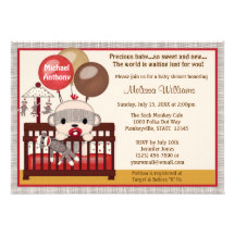 Baby Shower invitation BOY Sock MONKEY Crib SMC-B