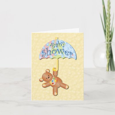 Baby Shower Invitation on Baby Shower Invitation With A Cute Little Teddy Bear Hanging From An