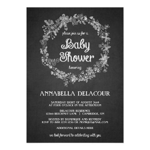 Baby Shower Invitation -  Floral Wreath Chalkboard