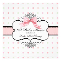 Baby Shower Invitation - French Bow Dot Swirl