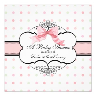 Baby Shower Invitation - French Bow Dot Swirl