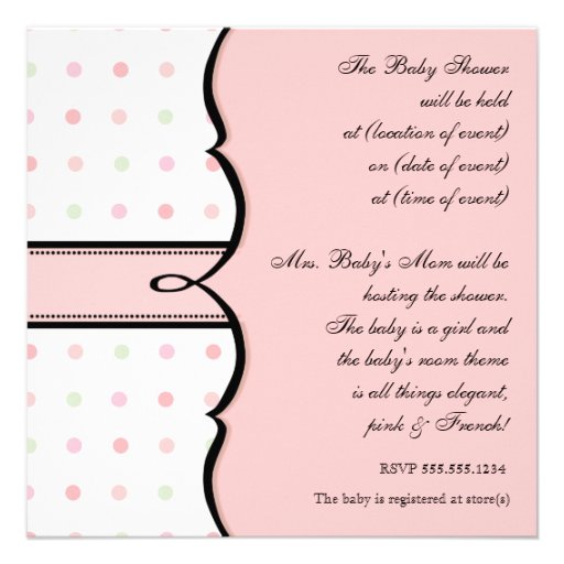 Baby Shower Invitation - French Bow Dot Swirl