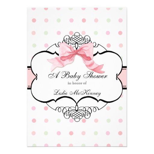 Baby Shower Invitation - French Bow Dot Swirl