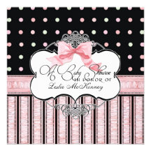 Baby Shower Invitation - French Bow Dot Swirl vs3