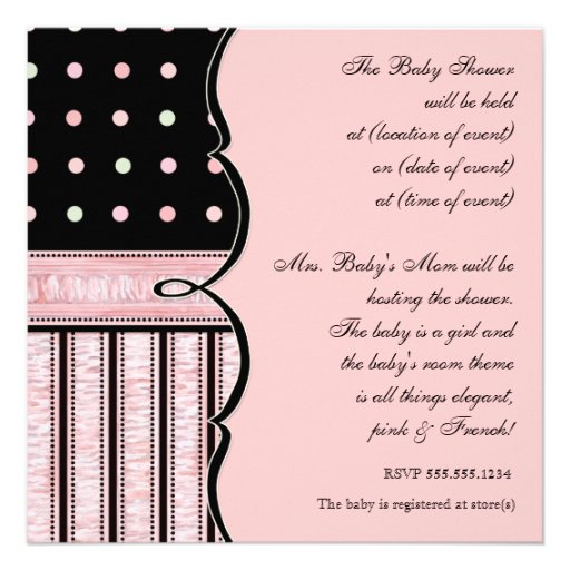Baby Shower Invitation - French Bow Dot Swirl vs3