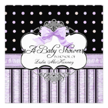 Baby Shower Invitation - French Bow Dot Swirl vs4