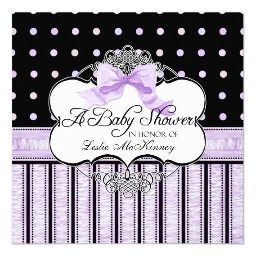 Baby Shower Invitation - French Bow Dot Swirl vs4