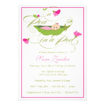 Baby Shower Invitation - Girl Pea in a Pod