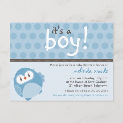 Baby Shower Music on Baby Shower Invitation    It S A Boy Owl 7 Postcard