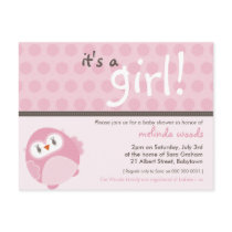 BABY SHOWER INVITATION :: it's a girl owl 4 postcards