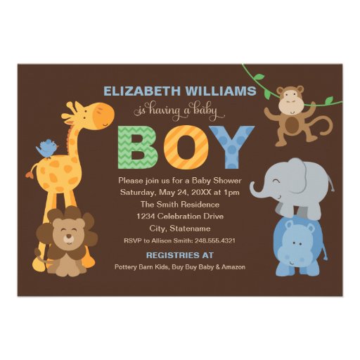 Baby Shower Invitation | Jungle Animals for Boy (front side)