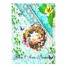 BABY SHOWER INVITATION - LACE/TURQUOISE/BUTTERFLIE