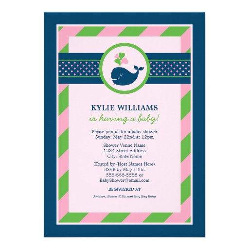 Baby Shower Invitation | Nautical Preppy Whale (front side)