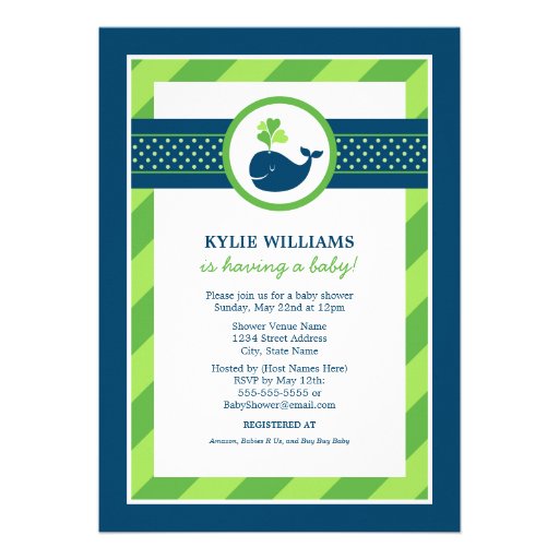 Baby Shower Invitation | Nautical Preppy Whale Invite (front side)