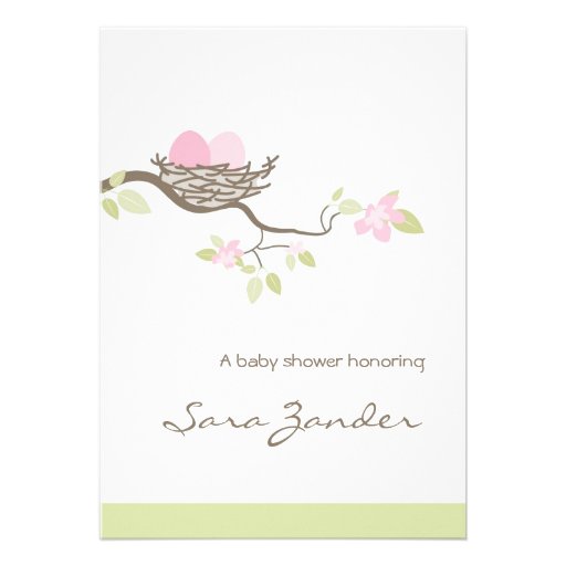 Baby Shower Invitation - Pink Twin Eggs in Nest