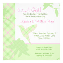 Baby Shower Invitation Plaid Hummingbird Pink & Gr invitations