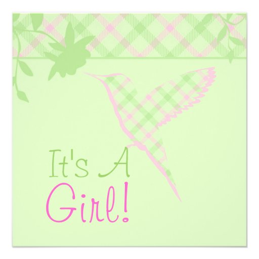 Baby Shower Invitation Plaid Hummingbird Pink & Gr