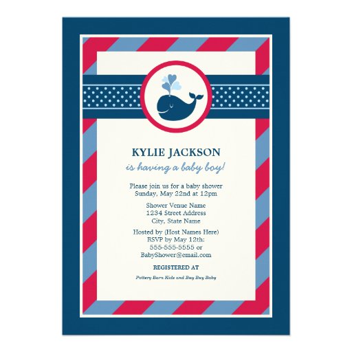 Baby Shower Invitation | Preppy Whale Pattern (front side)