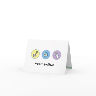 Baby Shower Invitation - Rattle, Pacifier & Bottle card