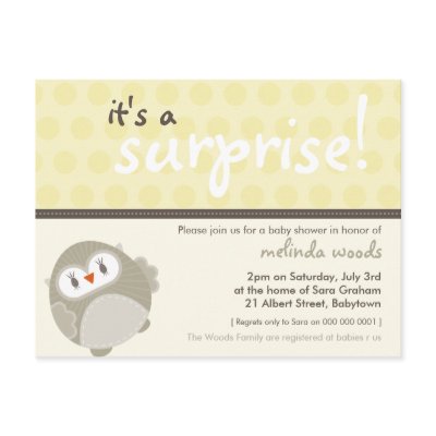 BABY SHOWER INVITATION :: surprise owl 8 Post Cards by simplysweetart
