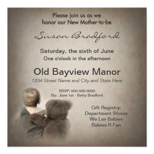 Baby Shower Invitation - Teddy Bear and Baby