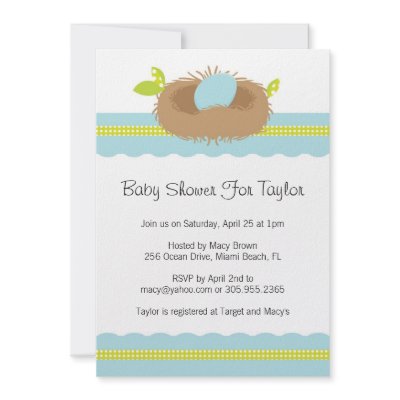 Baby Shower Invitation with blue bird egg and nest by NanandMimis